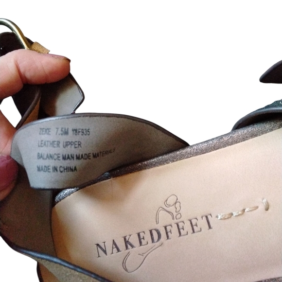 Naked Feet Sandals “Zeke” Metallic Strappy Sandals Silver and Gold Sandals 7.5 - Picture 9 of 11